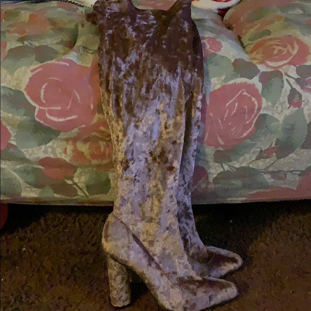 Knee High Velvet Heels